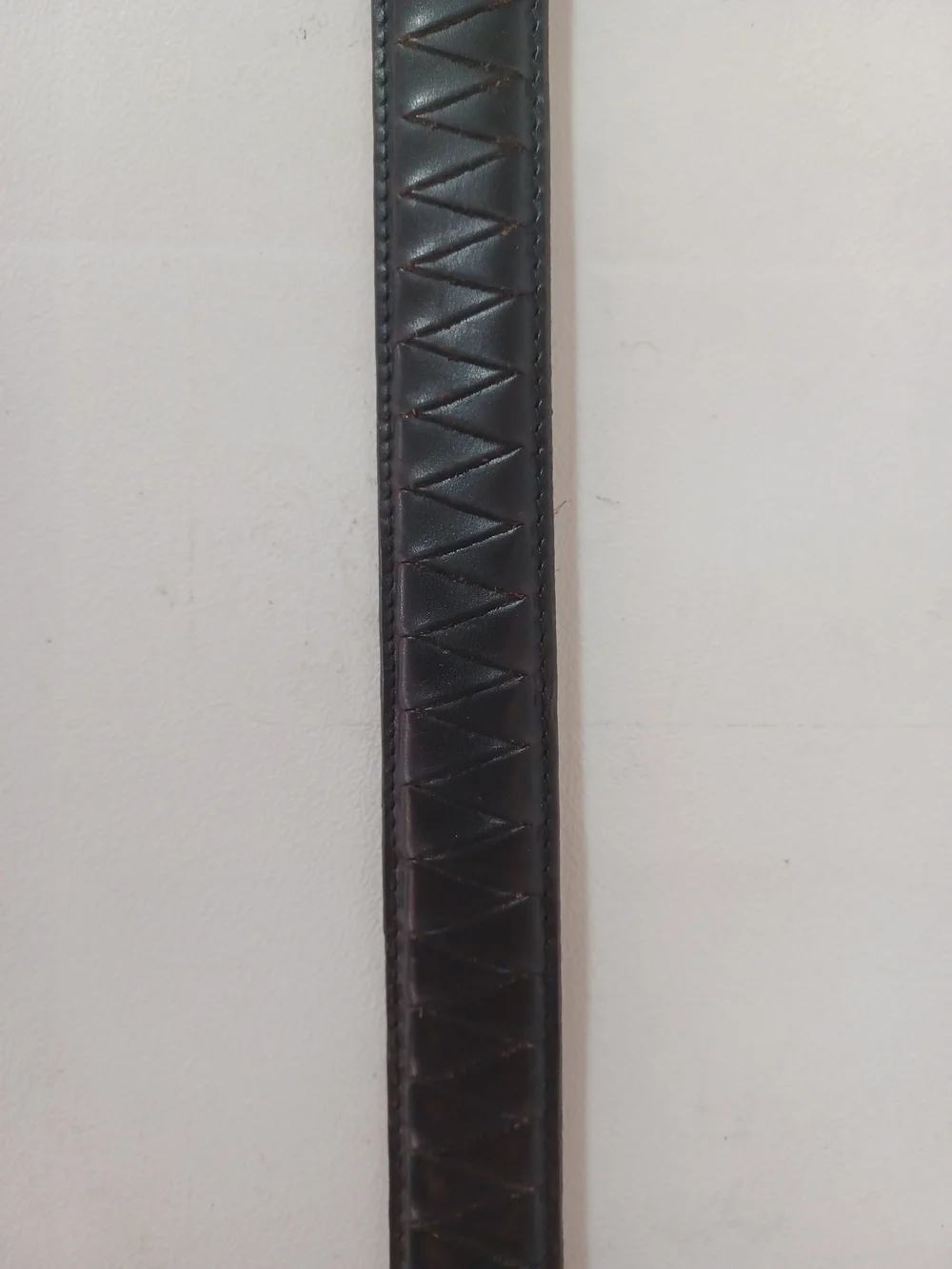 Vintage Brown Leather Belt Chevron Woven Panel Solid Brass Buckle Size 38